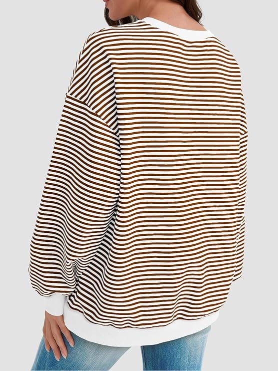 Vêtement Streetwear Sweat-Shirt Femme Hanaoops - Rayé Oversize, Manches Longues, Col Rond, Style Y2K Vintage Style Y2K Sweat